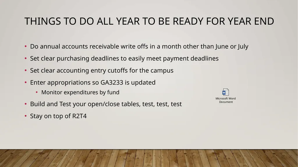 Year End closing Sabra Sand – Clark College, - slide 5 of 24