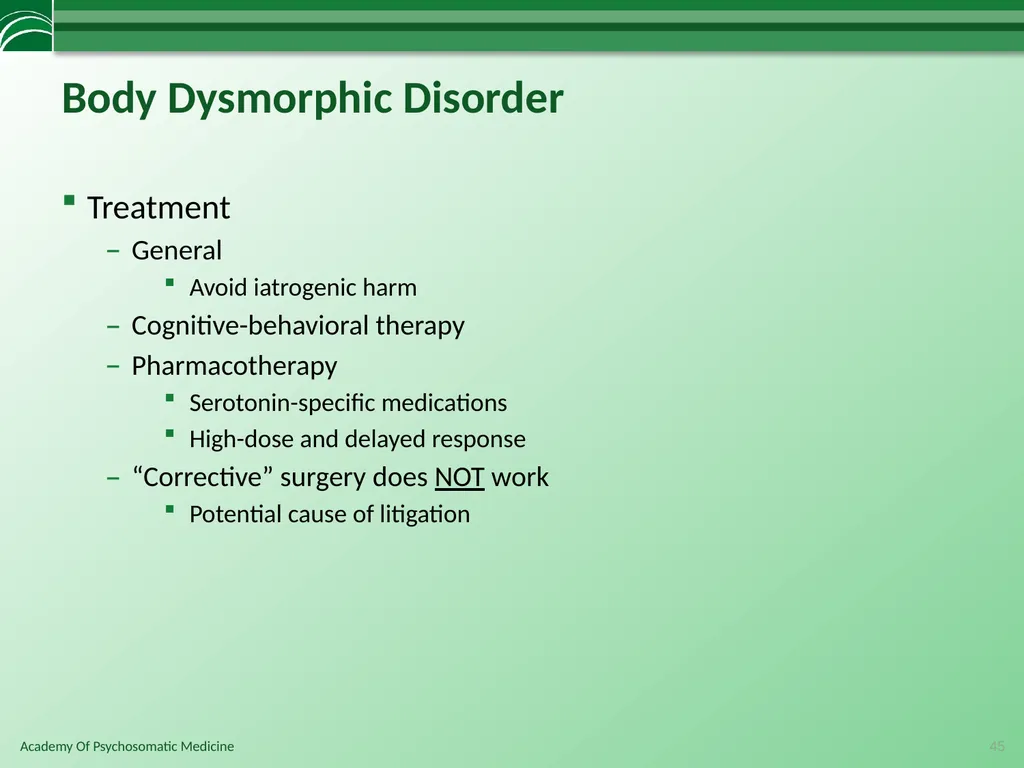 Somatoform Disorders, Factitious Disorder and - slide 45 of 97