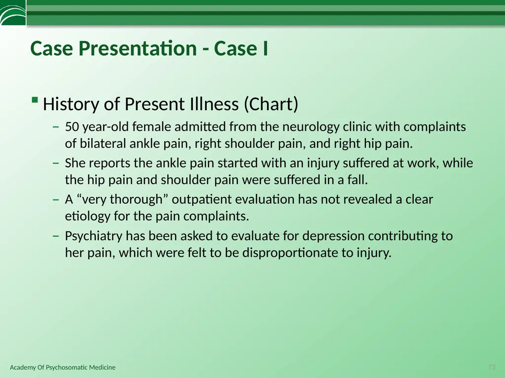 Somatoform Disorders, Factitious Disorder and - slide 73 of 97