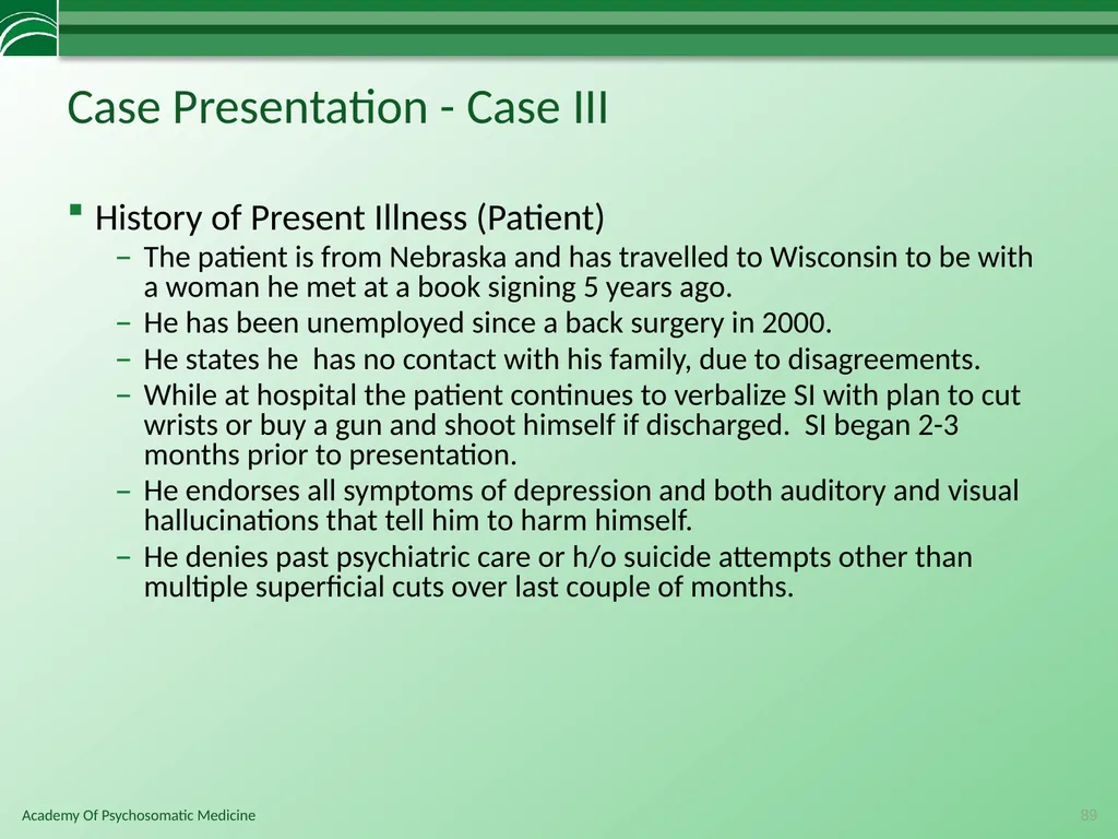 Somatoform Disorders, Factitious Disorder and - slide 89 of 97