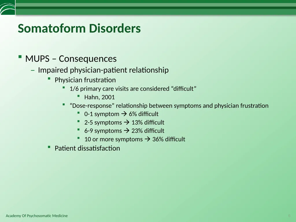 Somatoform Disorders, Factitious Disorder and - slide 6 of 97