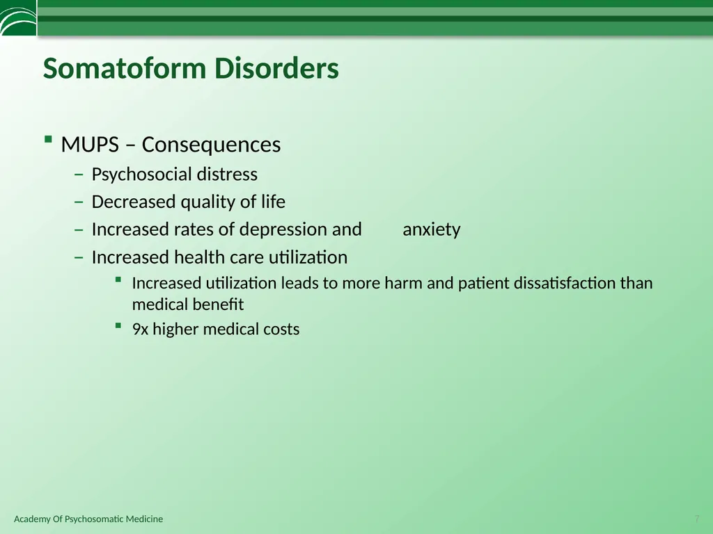 Somatoform Disorders, Factitious Disorder and - slide 7 of 97