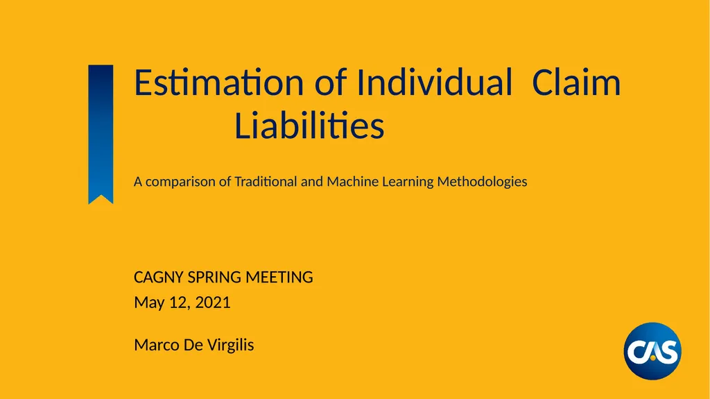 Estimation of Individual Claim Liabilities A - slide 1 of 28