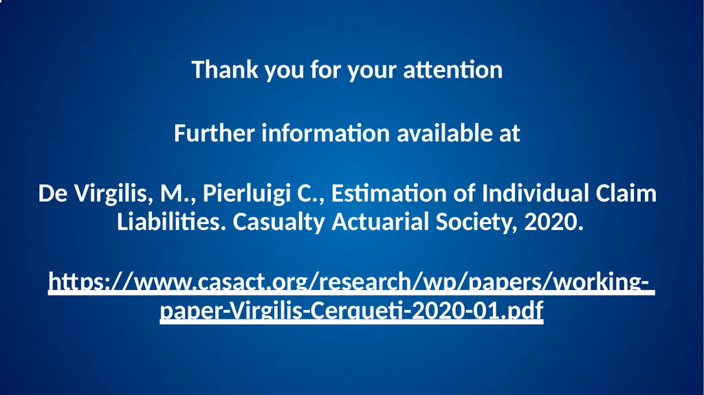 Estimation of Individual Claim Liabilities A - slide 26 of 28