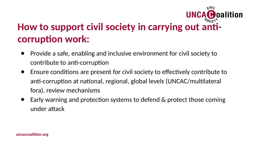 UNCAC Coalition Annual Activity Survey Civic space - slide 7 of 12