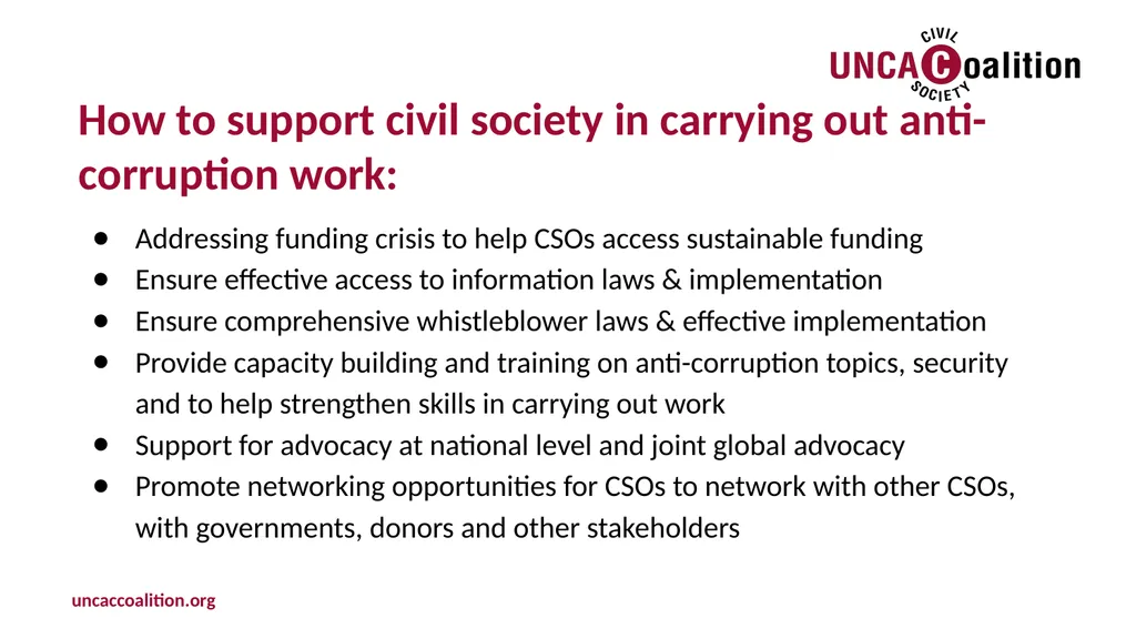 UNCAC Coalition Annual Activity Survey Civic space - slide 8 of 12
