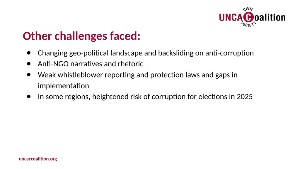 UNCAC Coalition Annual Activity Survey Civic space - slide 6 of 12
