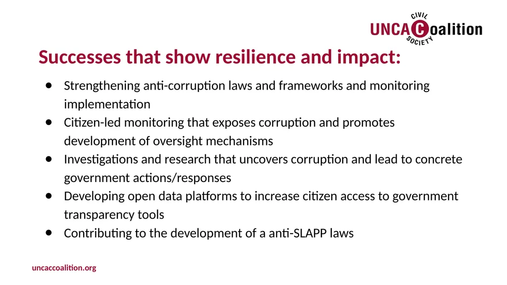 UNCAC Coalition Annual Activity Survey Civic space - slide 12 of 12