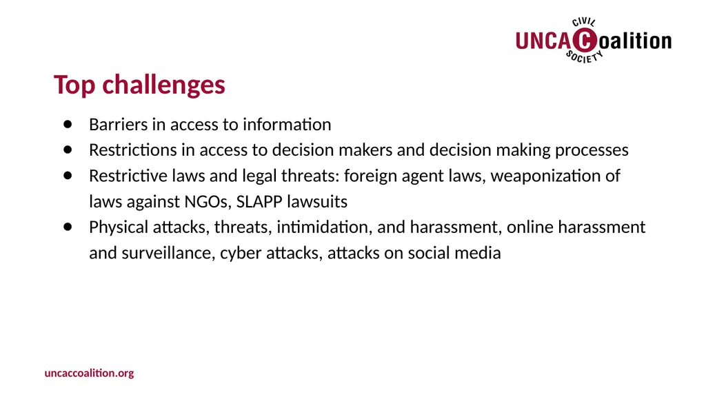 UNCAC Coalition Annual Activity Survey Civic space - slide 5 of 12