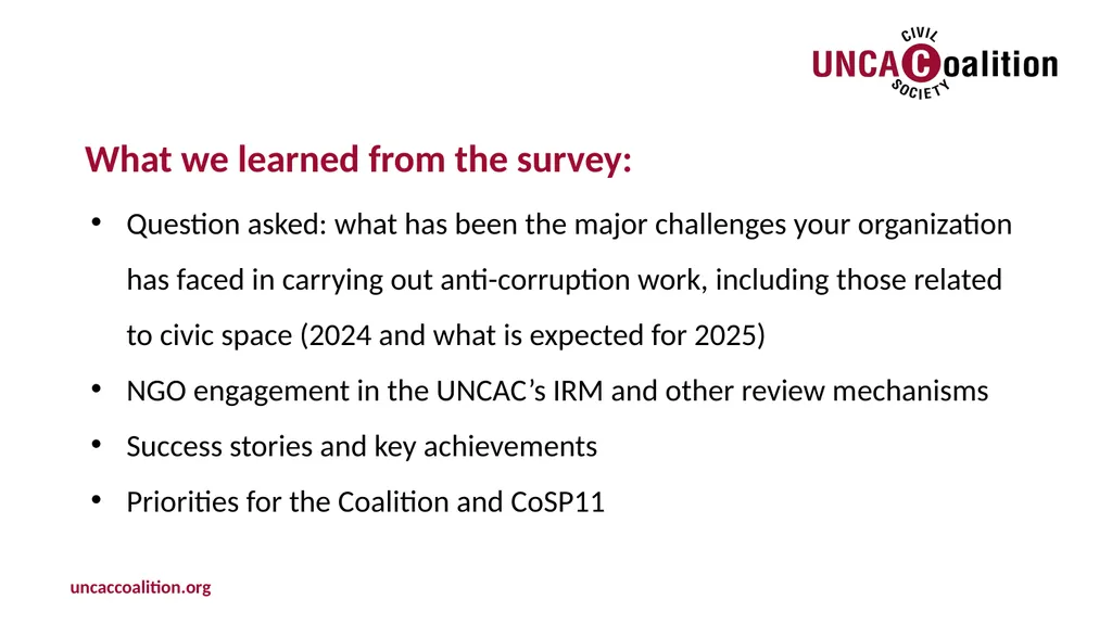 UNCAC Coalition Annual Activity Survey Civic space - slide 3 of 12
