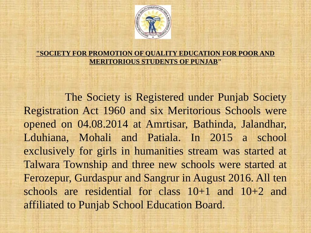 "SOCIETY FOR PROMOTION OF QUALITY EDUCATION FOR - slide 1 of 8