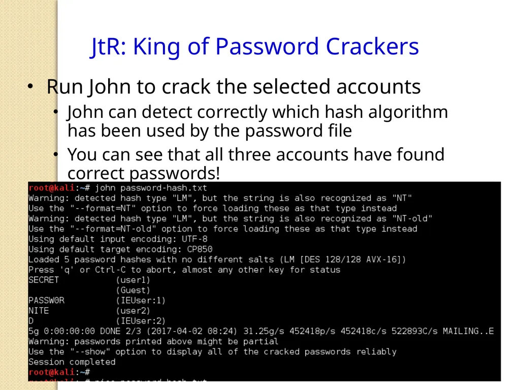 Penetration Testing Offline Password Cracking CIS - slide 10 of 15