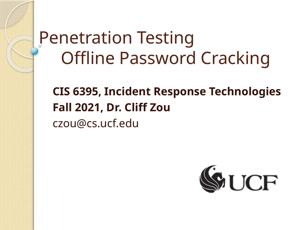 Penetration Testing Offline Password Cracking CIS - slide 1 of 15