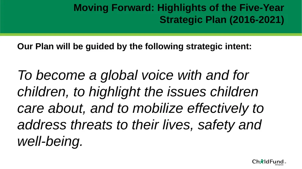ChildFund Alliance Five Year Strategic Plan - slide 18 of 45