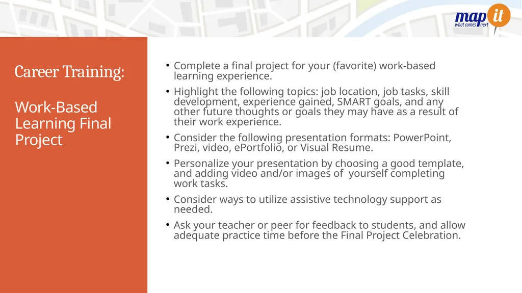 Career Training Learning Objectives: Students can - slide 9 of 11