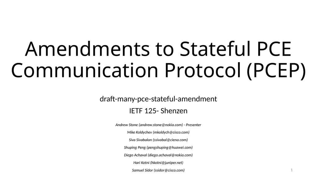 Amendments to Stateful PCE Communication Protocol - slide 1 of 5