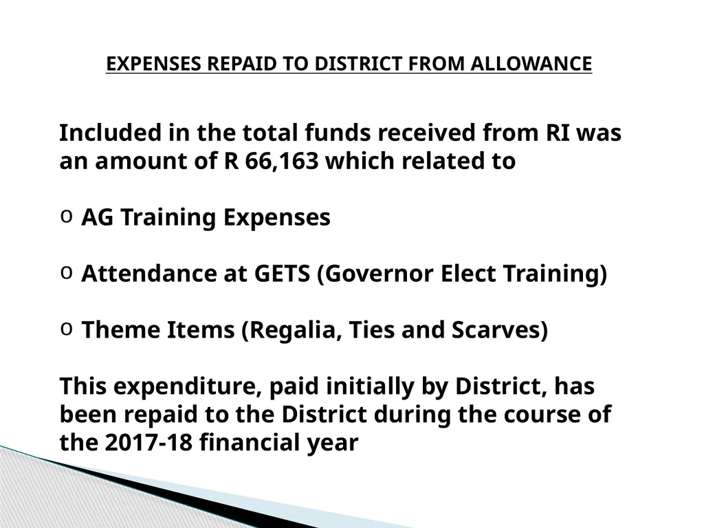 District Governor Financial Report for the year - slide 10 of 12