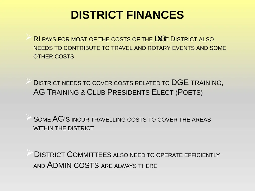 Rotary District 9370 District Finances AG Training - slide 6 of 22