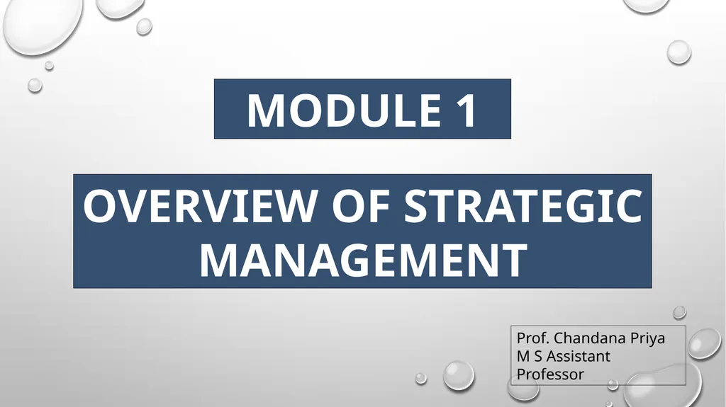 MODULE 1 OVERVIEW OF STRATEGIC MANAGEMENT Prof.