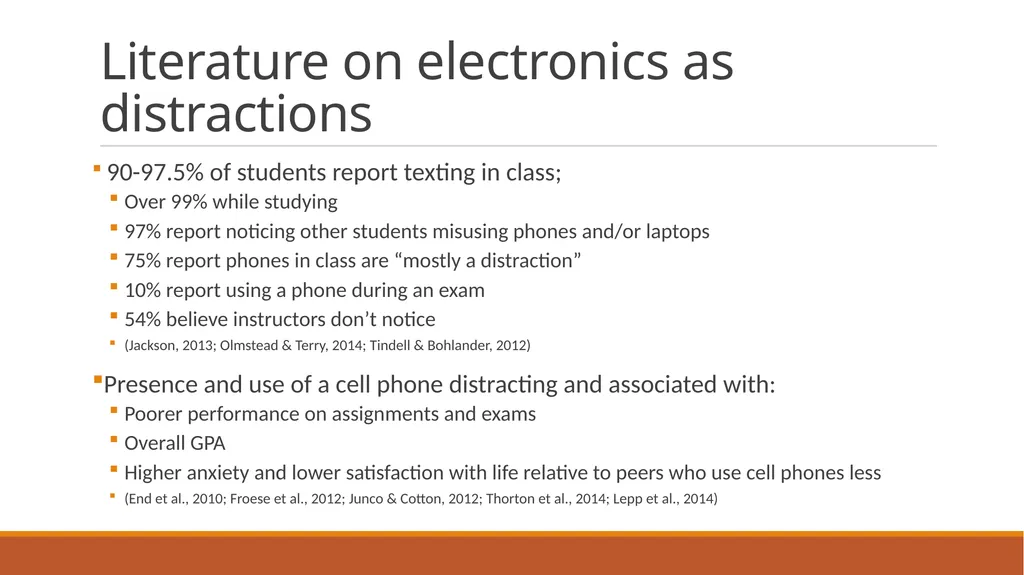 Literature on electronics as distractions 90-97.5% - slide 1 of 8