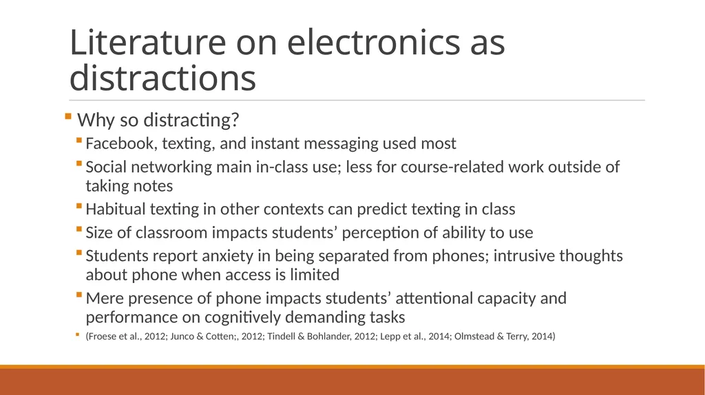 Literature on electronics as distractions 90-97.5% - slide 2 of 8