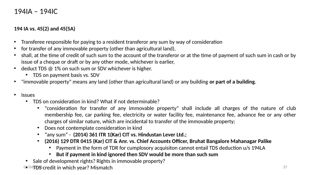 Direct Tax Implication on immovable properties and - slide 37 of 63