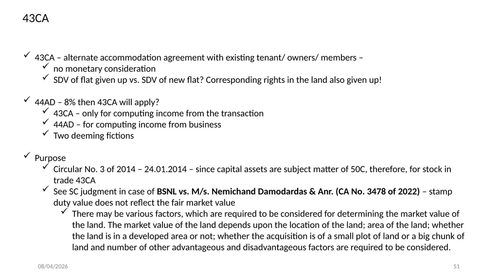 Direct Tax Implication on immovable properties and - slide 51 of 63