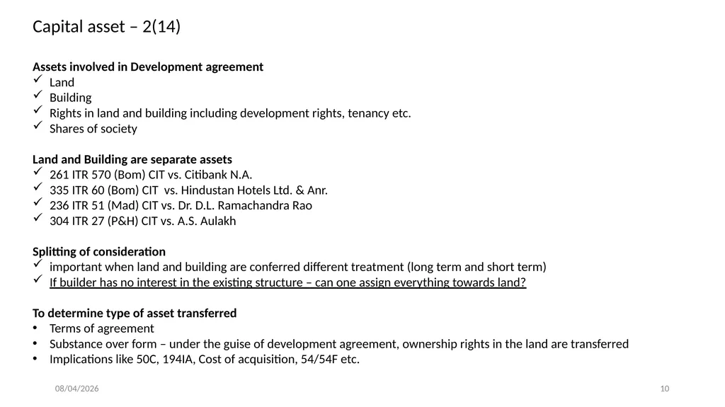 Direct Tax Implication on immovable properties and - slide 10 of 63