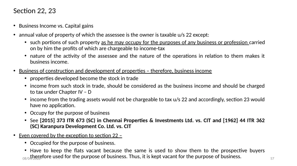 Direct Tax Implication on immovable properties and - slide 57 of 63