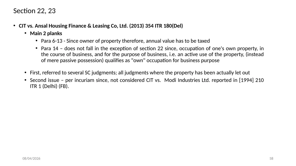 Direct Tax Implication on immovable properties and - slide 58 of 63