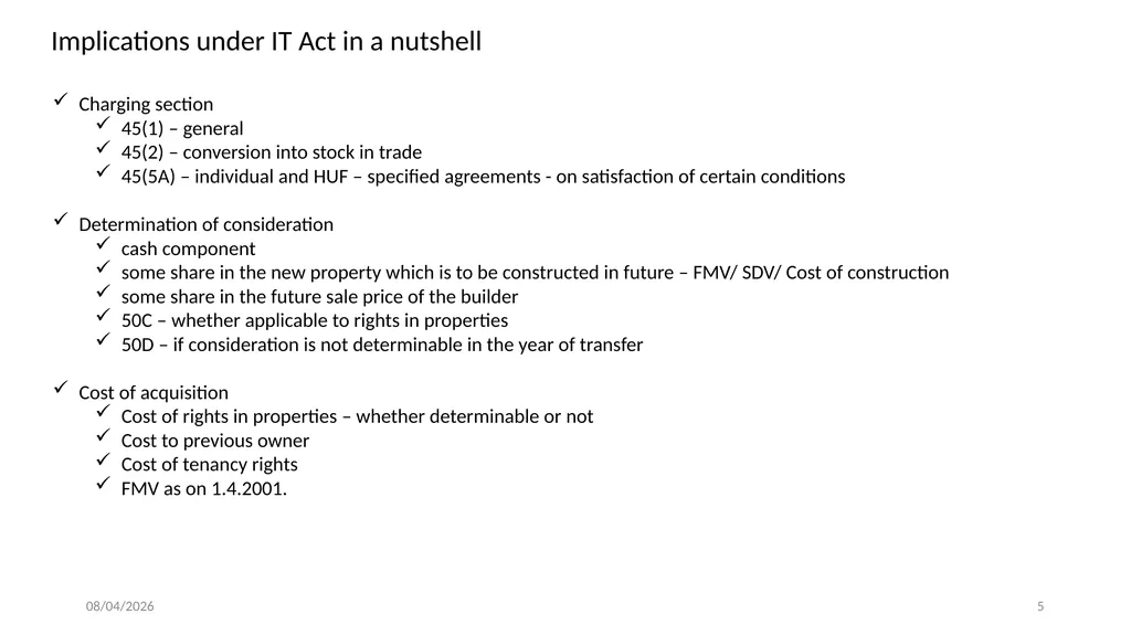 Direct Tax Implication on immovable properties and - slide 5 of 63
