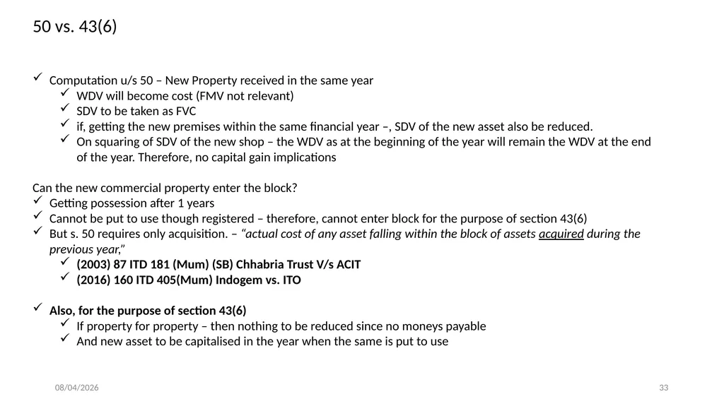Direct Tax Implication on immovable properties and - slide 33 of 63