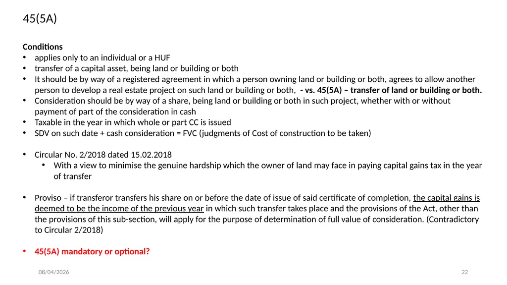 Direct Tax Implication on immovable properties and - slide 22 of 63