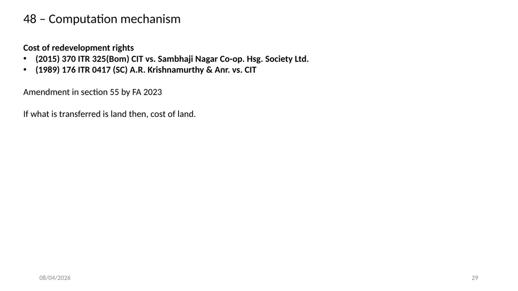 Direct Tax Implication on immovable properties and - slide 29 of 63