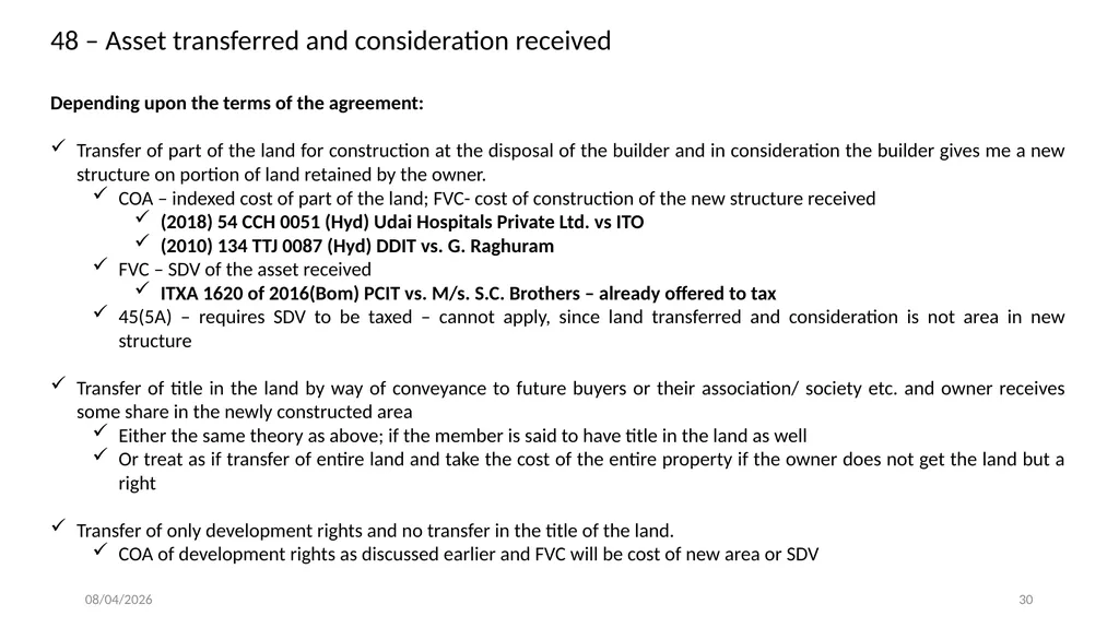 Direct Tax Implication on immovable properties and - slide 30 of 63