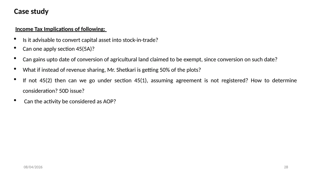 Direct Tax Implication on immovable properties and - slide 28 of 63