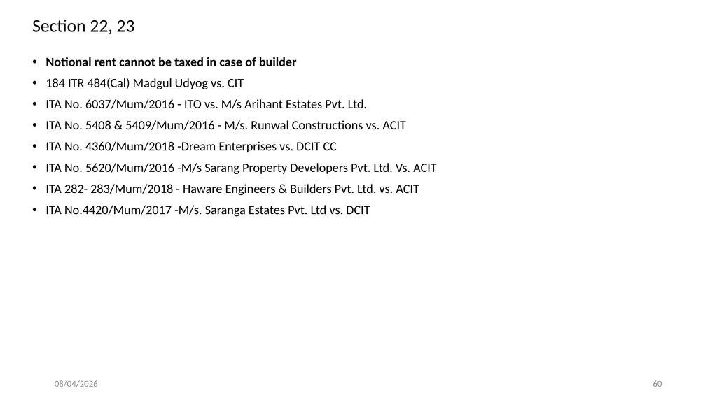 Direct Tax Implication on immovable properties and - slide 60 of 63