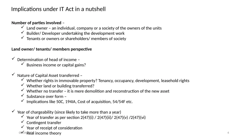 Direct Tax Implication on immovable properties and - slide 4 of 63