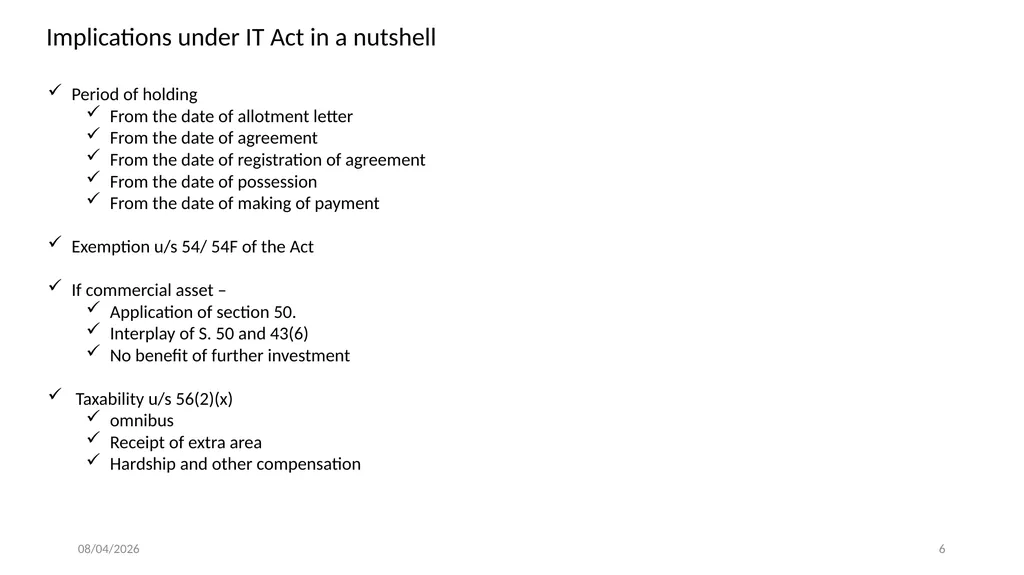 Direct Tax Implication on immovable properties and - slide 6 of 63