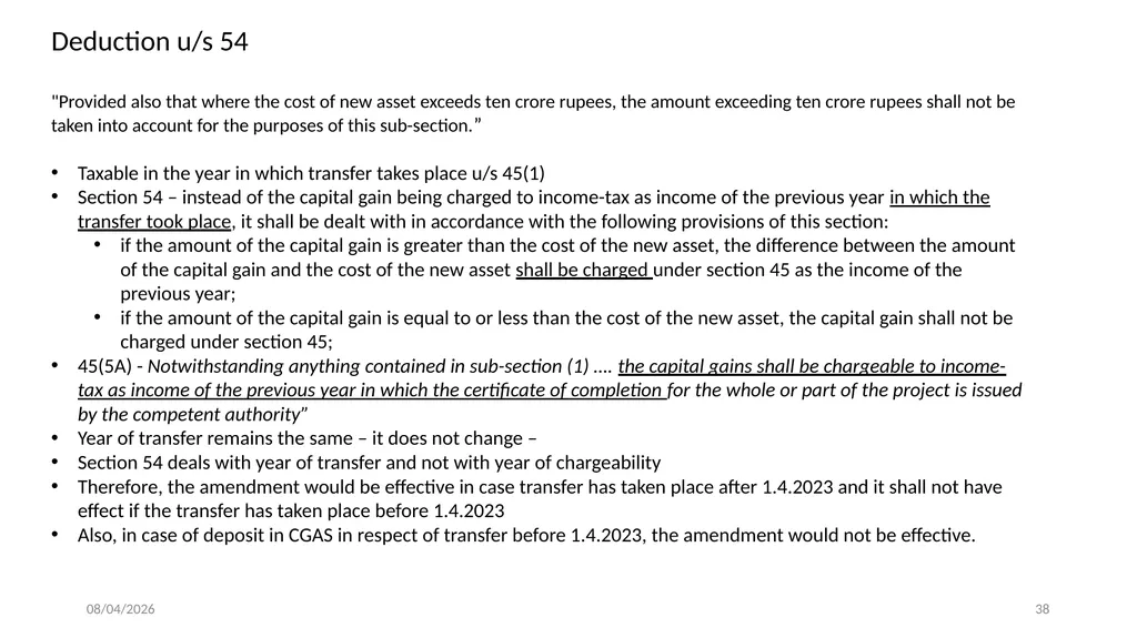 Direct Tax Implication on immovable properties and - slide 38 of 63