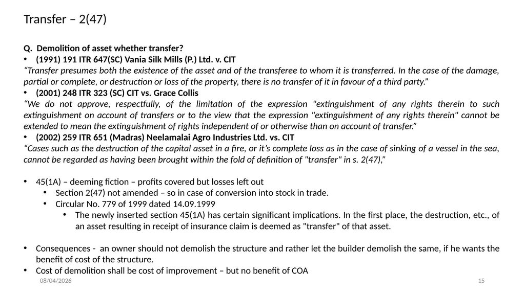 Direct Tax Implication on immovable properties and - slide 15 of 63