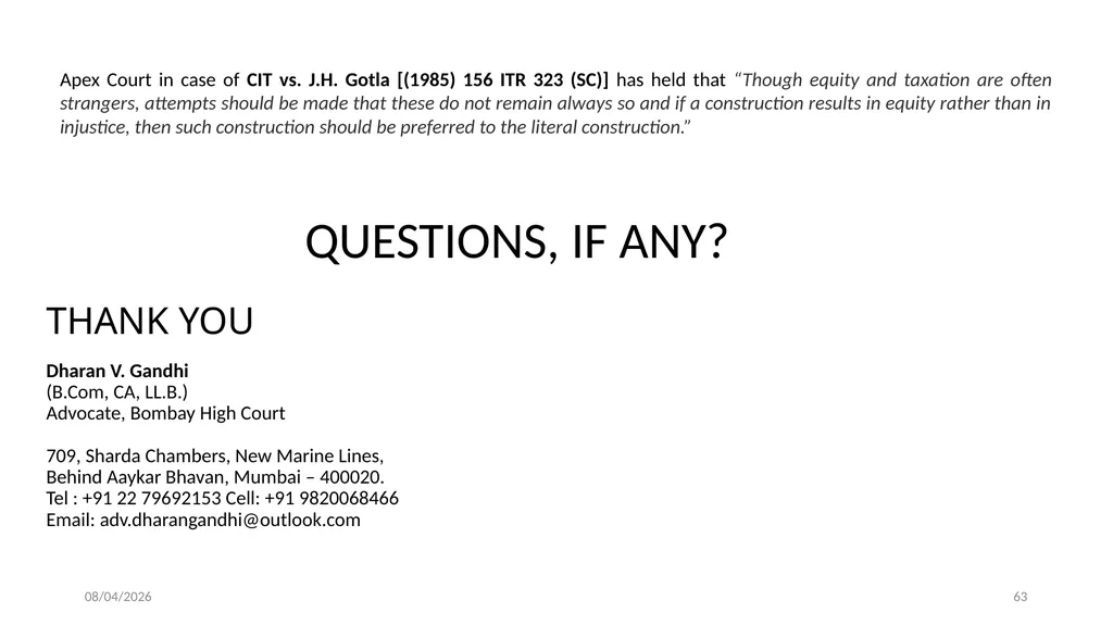 Direct Tax Implication on immovable properties and - slide 63 of 63