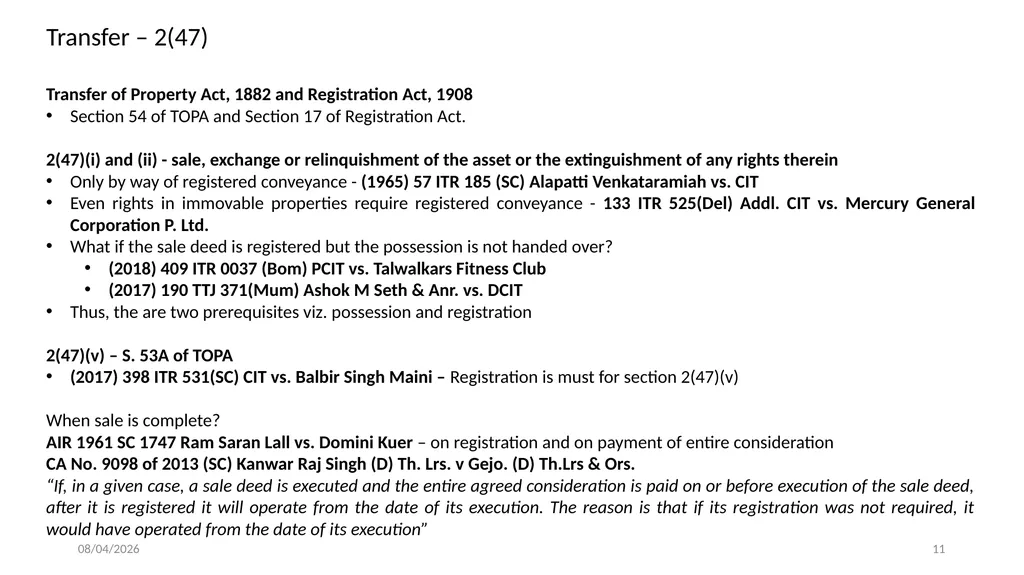 Direct Tax Implication on immovable properties and - slide 11 of 63