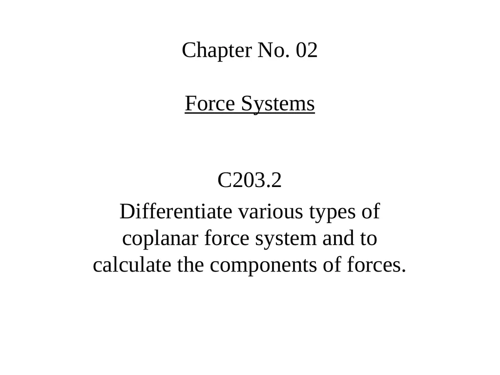 Chapter No. 02 Force Systems C203.2 Differentiate