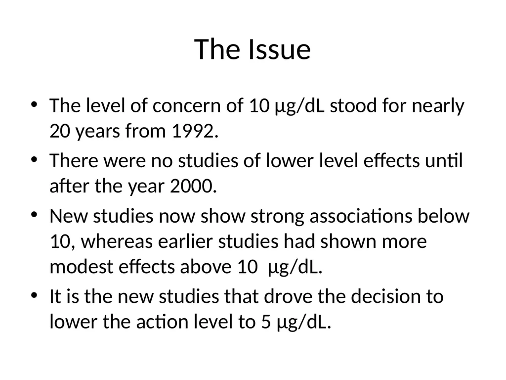 THE CASE AGAINST LOWERING THE ACTION LEVEL FOR - slide 2 of 34
