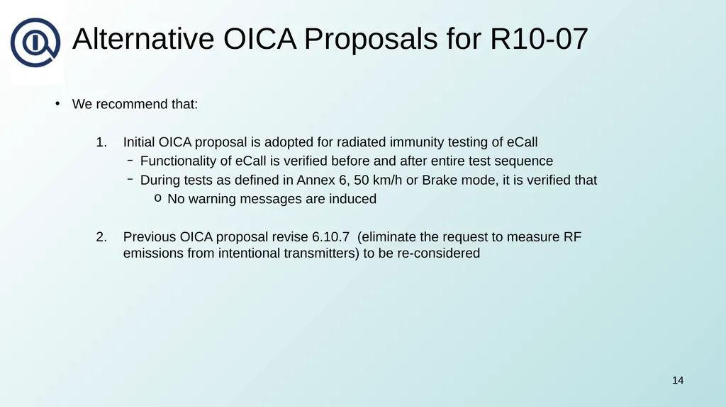 OICA Response to CP Proposals on eCall 17 January - slide 14 of 15