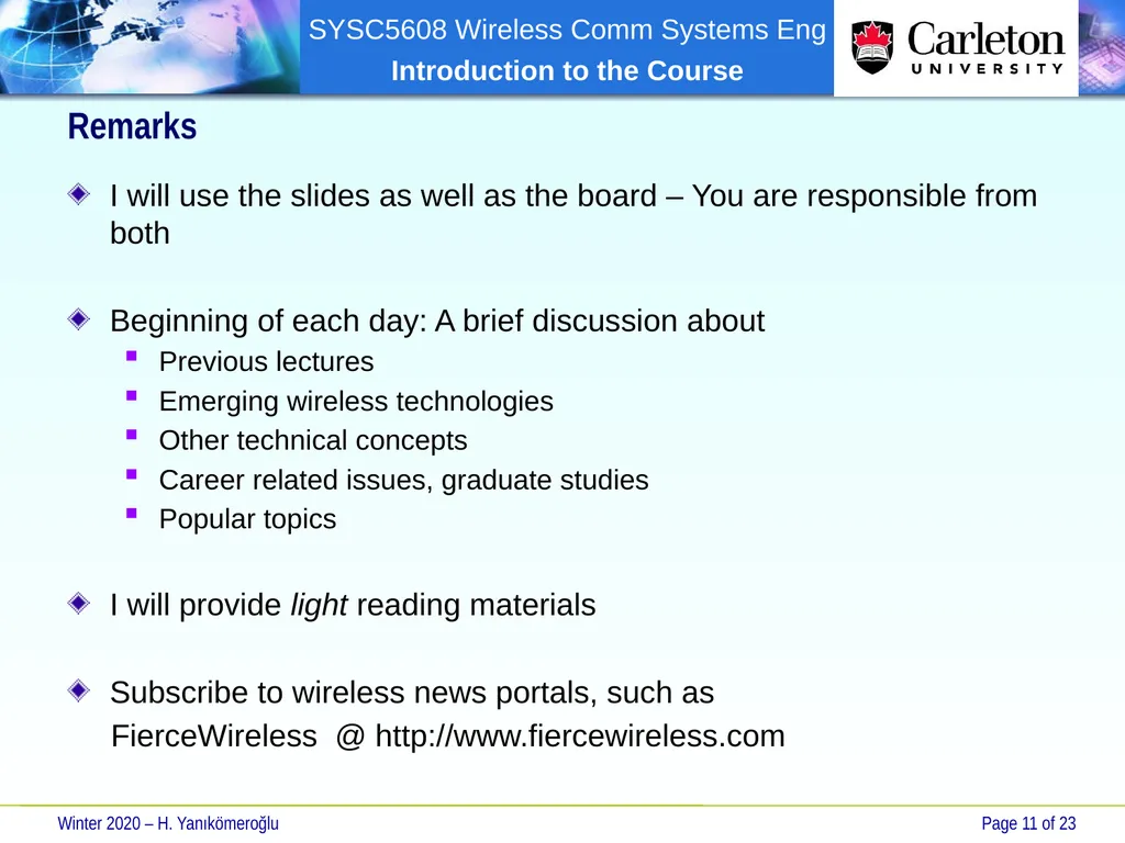 SYSC 5608 Wireless Communication Systems - slide 11 of 23