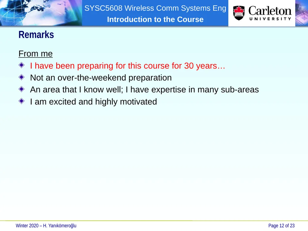 SYSC 5608 Wireless Communication Systems - slide 12 of 23