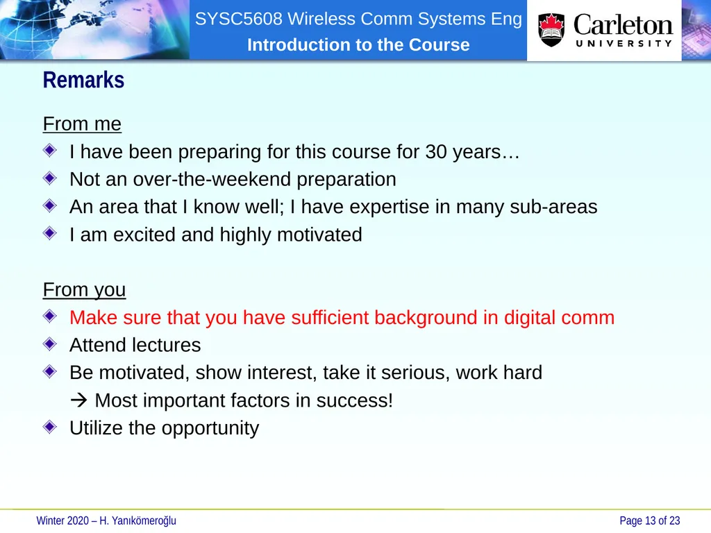 SYSC 5608 Wireless Communication Systems - slide 13 of 23