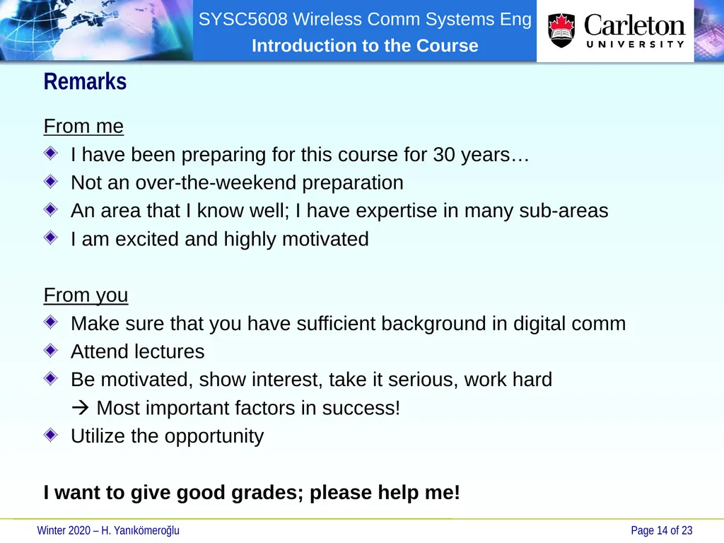SYSC 5608 Wireless Communication Systems - slide 14 of 23